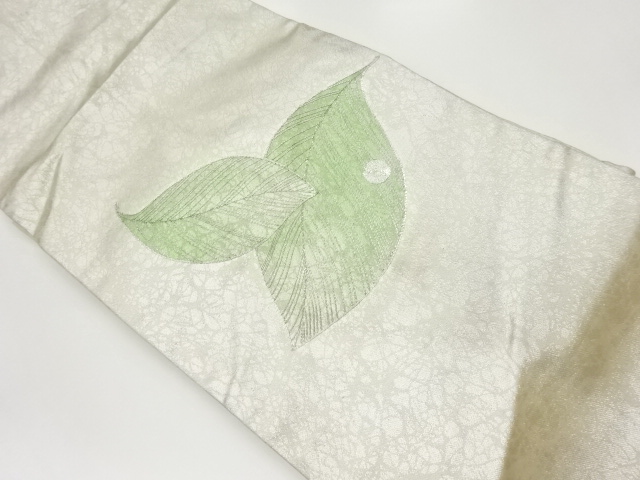 JAPANESE KIMONO / VINTAGE NAGOYA OBI / EMBROIDERY / LEAVES